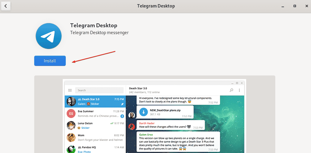 Telegram Desktop Messanger via FlatPak for Fedora 34