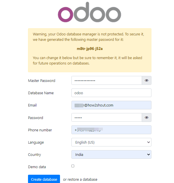 Create Odoo Database