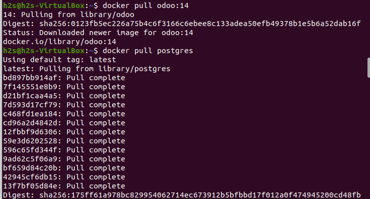 Docker PostgreSQL and Odoo Images command