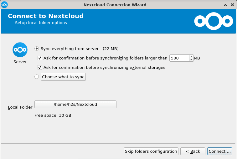 Setup local folder options in Nextcloud client