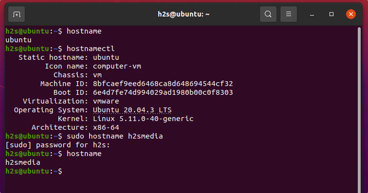 Command to change hostname ubuntu 20.04