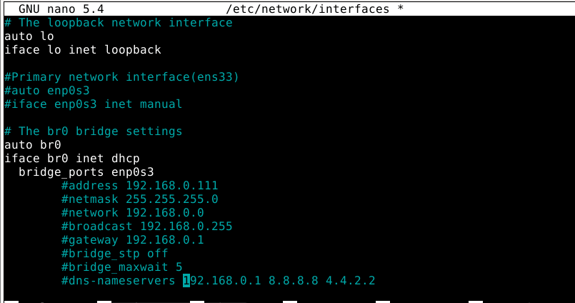DHCP Settings for Bridge in Debian