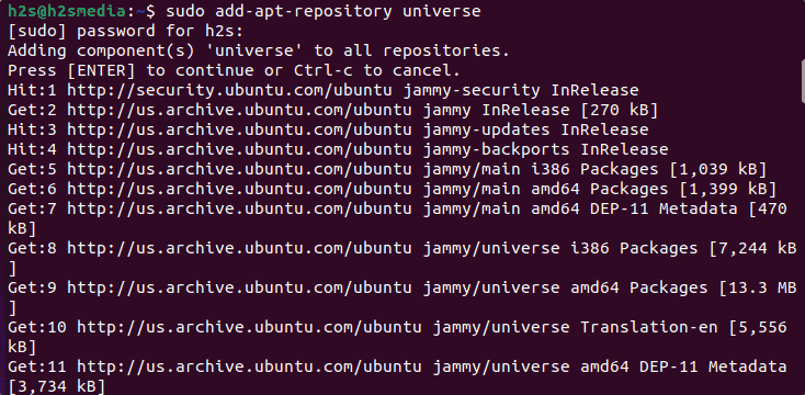 Enable Universe repository on Ubuntu 22.04 or 20.04