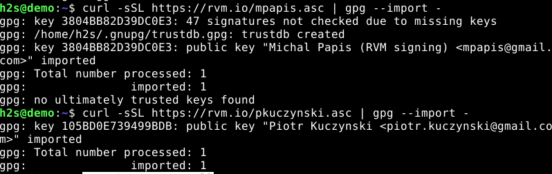 Import RVM GPG keys for Debian 11