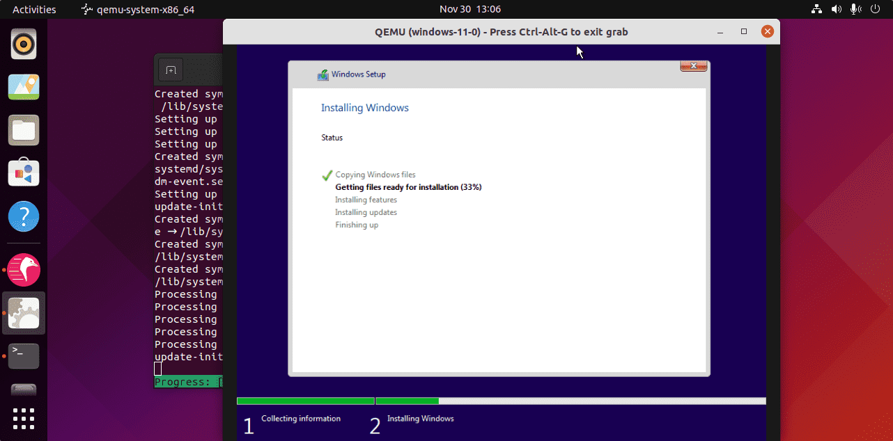 Installing WIndwos 11 Ubuntu 20.04 Quickemu 
