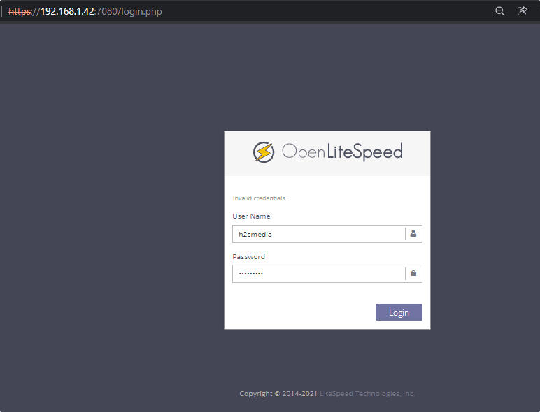 OpenLiteSpeed ​​admin page