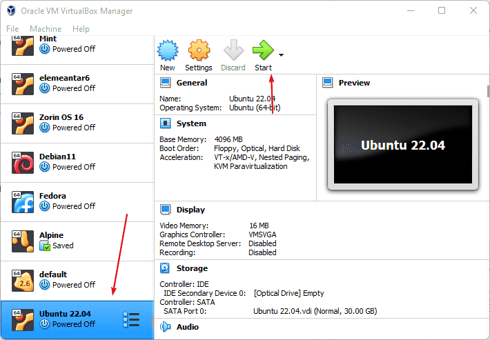 Start Ubuntu 20.04 Virtual Machine on VirtualBox