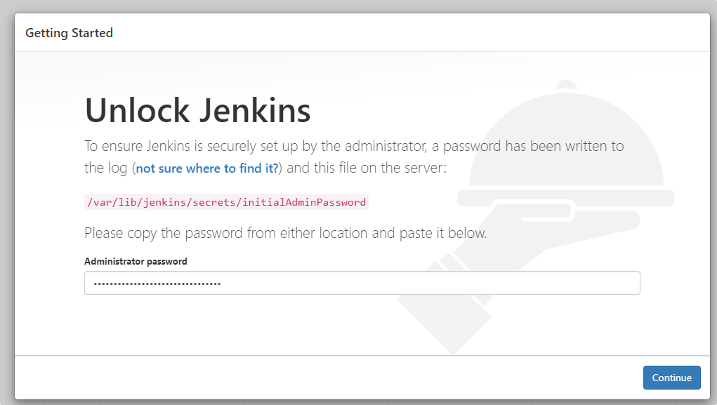 Unlock Jenkins by adding admin pasword