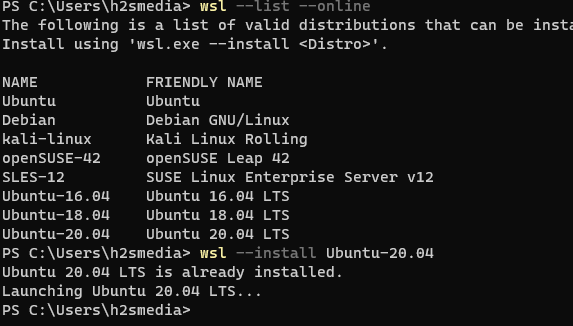 command to check other available WSL Linux distros
