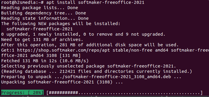 command to install FreeOffice 2021 on Ubuntu 20