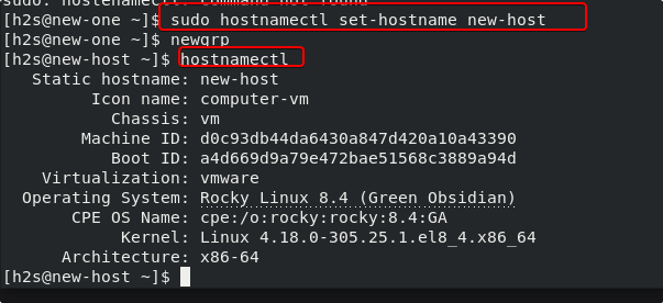hostnamectl set hostname rocky linu or almalinux 8