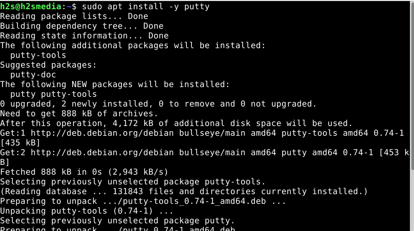 puTTY linux installation command