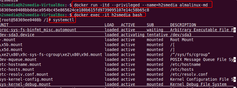 Check systemctl on Docker Container Almalinux or Rocky