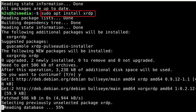 Commadn to install XRDP Debian 11 bullseye