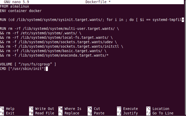 Commands to execute in Docker file to get Systemd