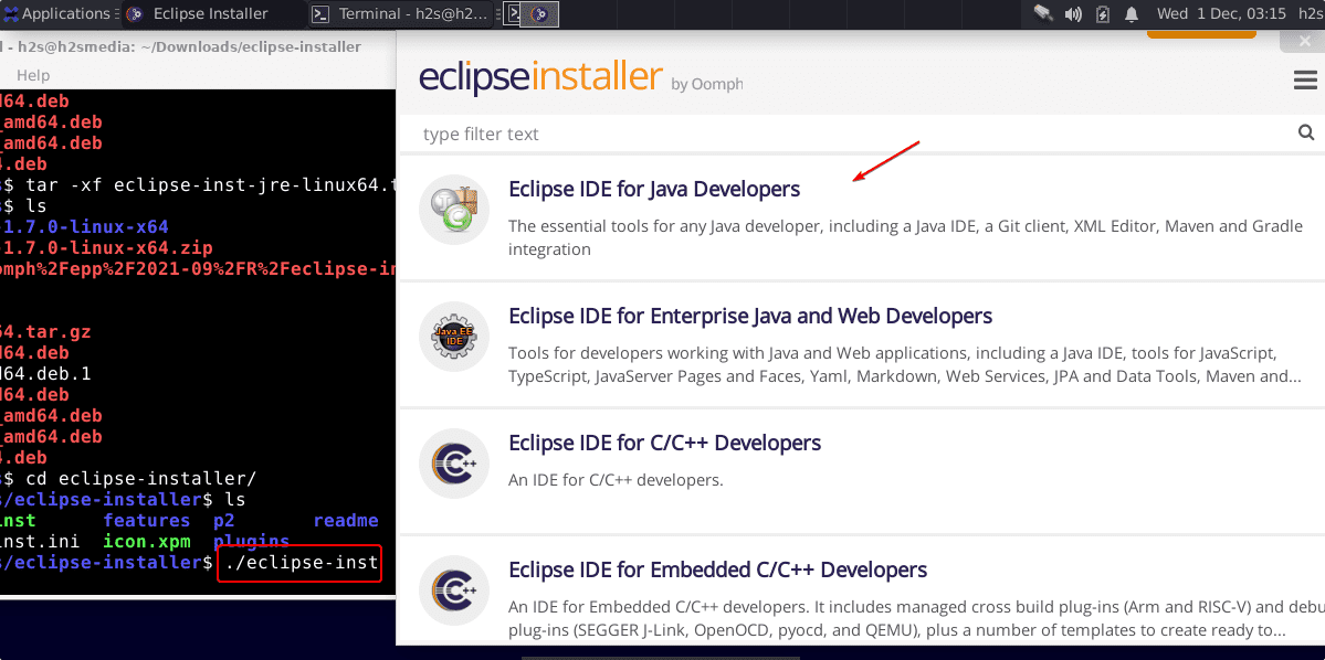 Eclipse Installer command on Debian 11 Bullseye
