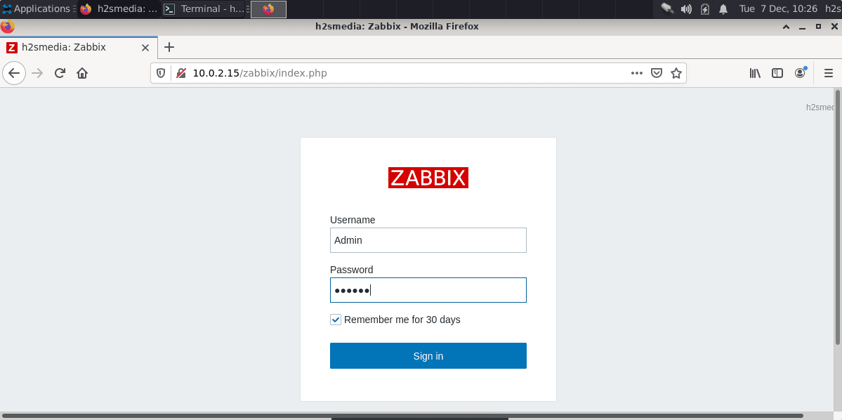 Login to Zabbix server on Debian 11