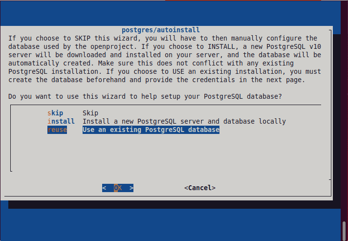 Automatic PostgreSQL installation for OpenProject