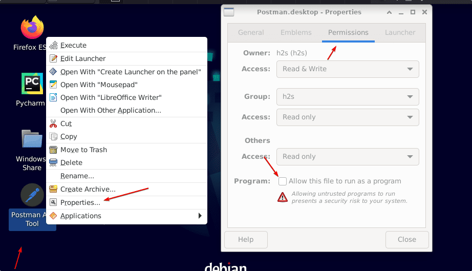 Postman Dekstop shortcut on Debian 11