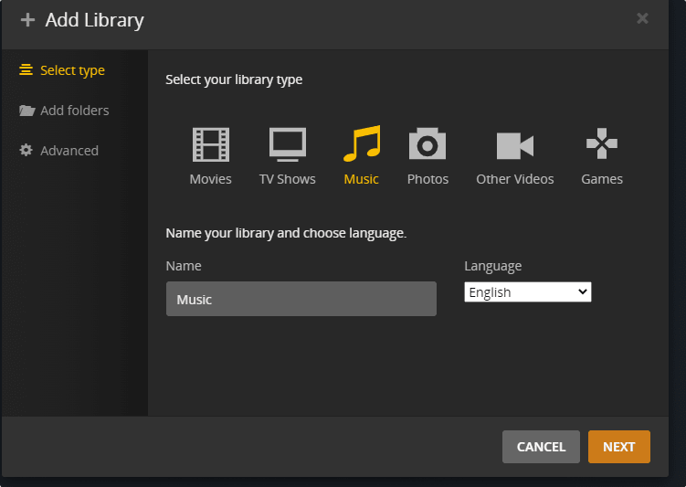 Select the Plrx music category on the Debian server