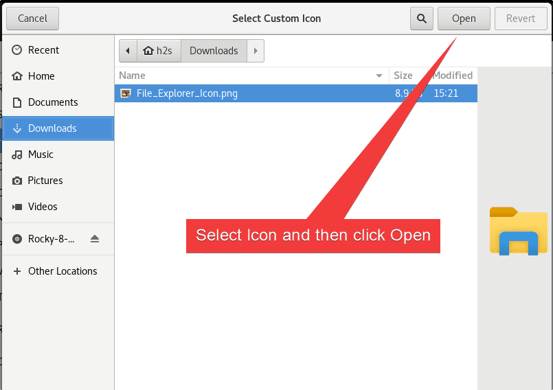 Navigate to icon to apply on Gnome