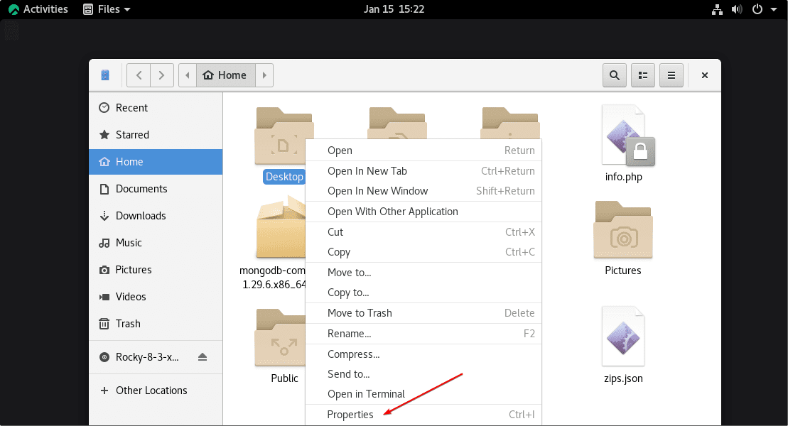 Open files or folder properties context