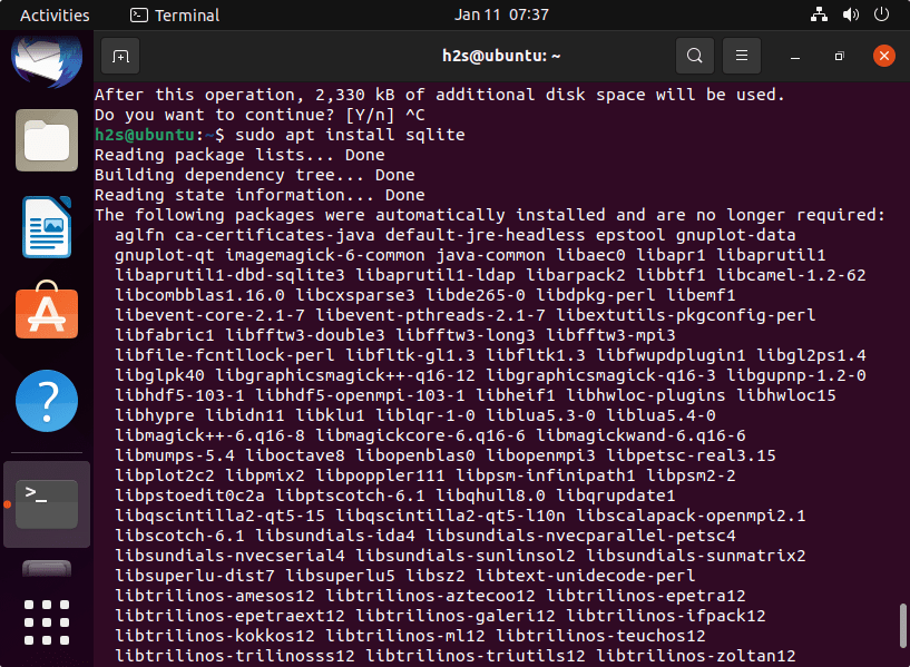 command to install SQLite 3 on Ubuntu 20.04 or 22.04