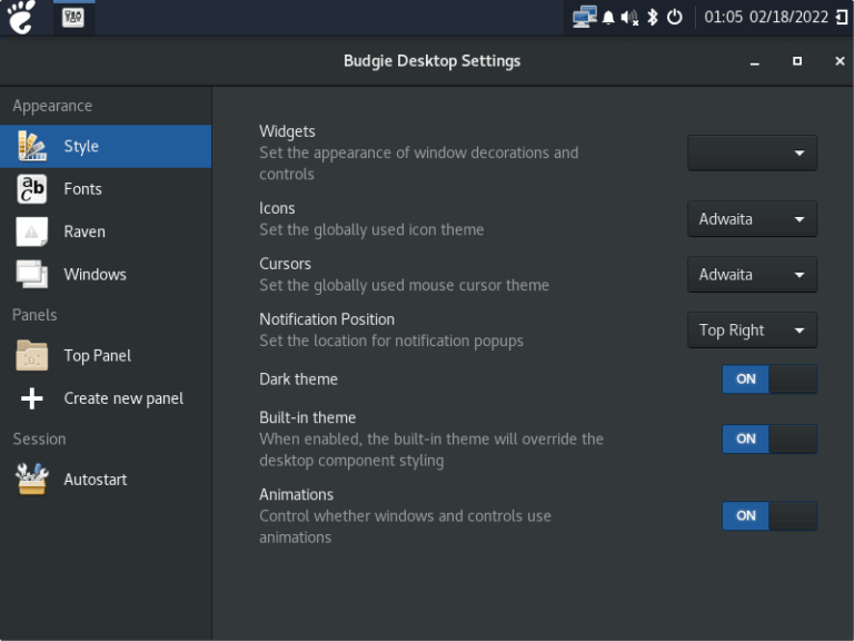 Budgie Desktop Settings Rocky Linux