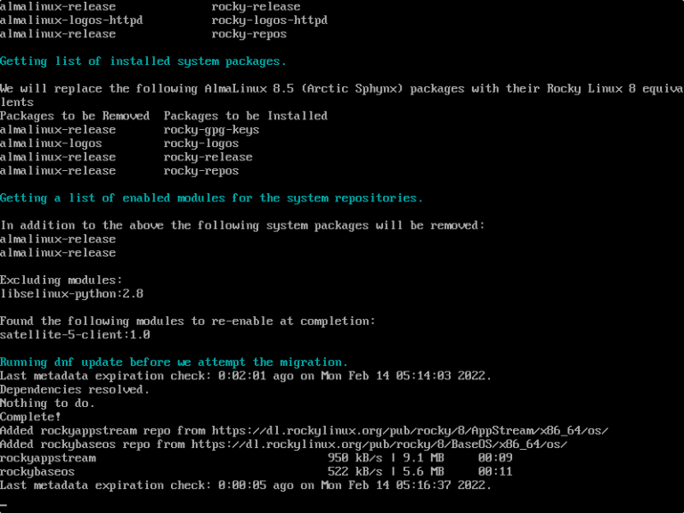 Convert Almalinux to Rocky Linux 8