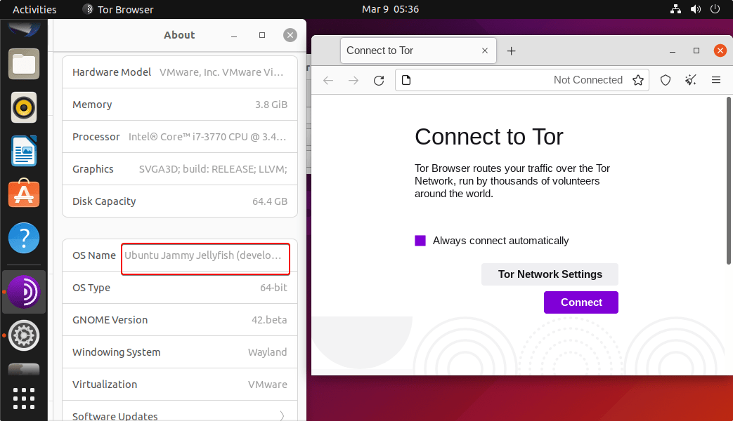 Tor launcher Browser on Ubuntu 22.04 LTS