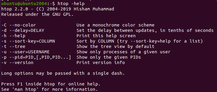 htop Help command ubuntu 22.04