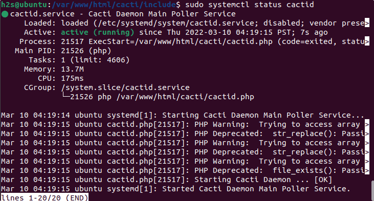 Cacti monitoring service Ubuntu 22.04 or 20.04