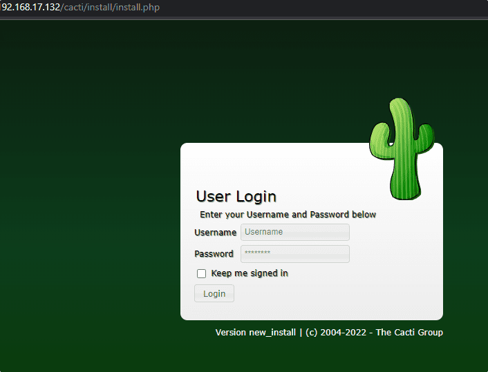 Login Cacti on Debian 11