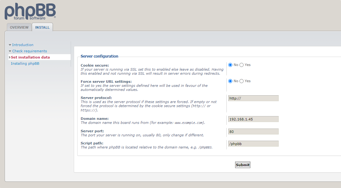 Server Configuration for phpBB