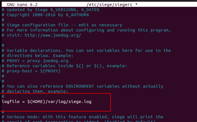 enable siege log file