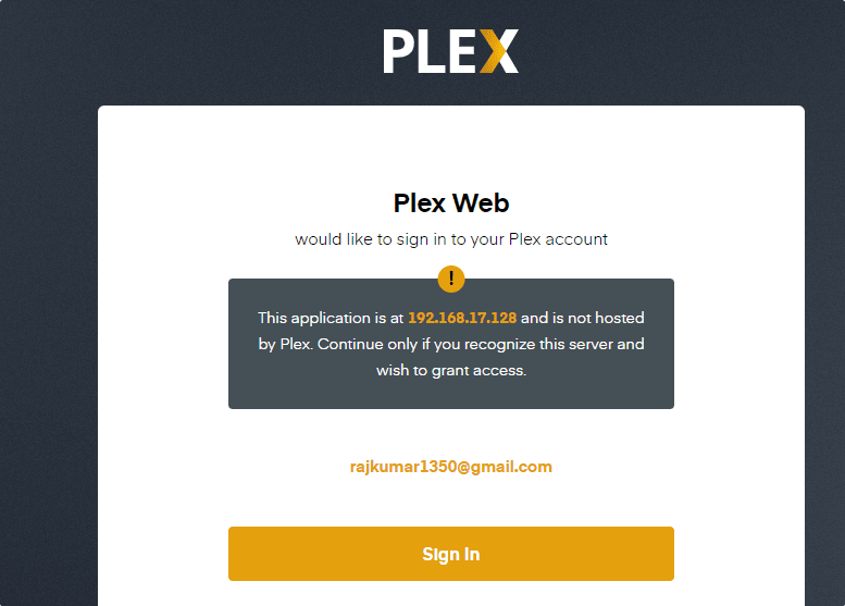 Access the Plex Media settings webpage