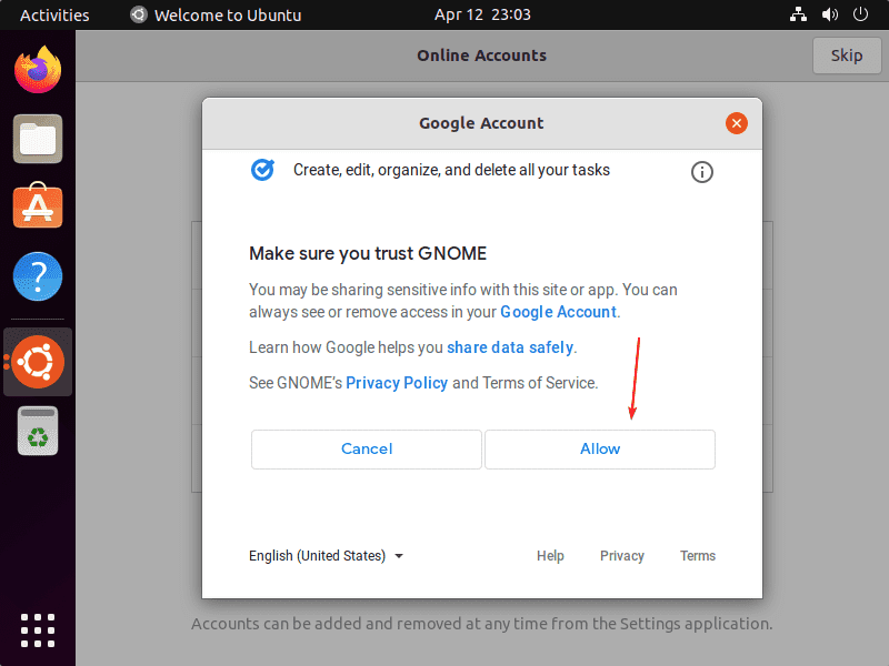 Allow Gnome Ubuntu to access Google Drive