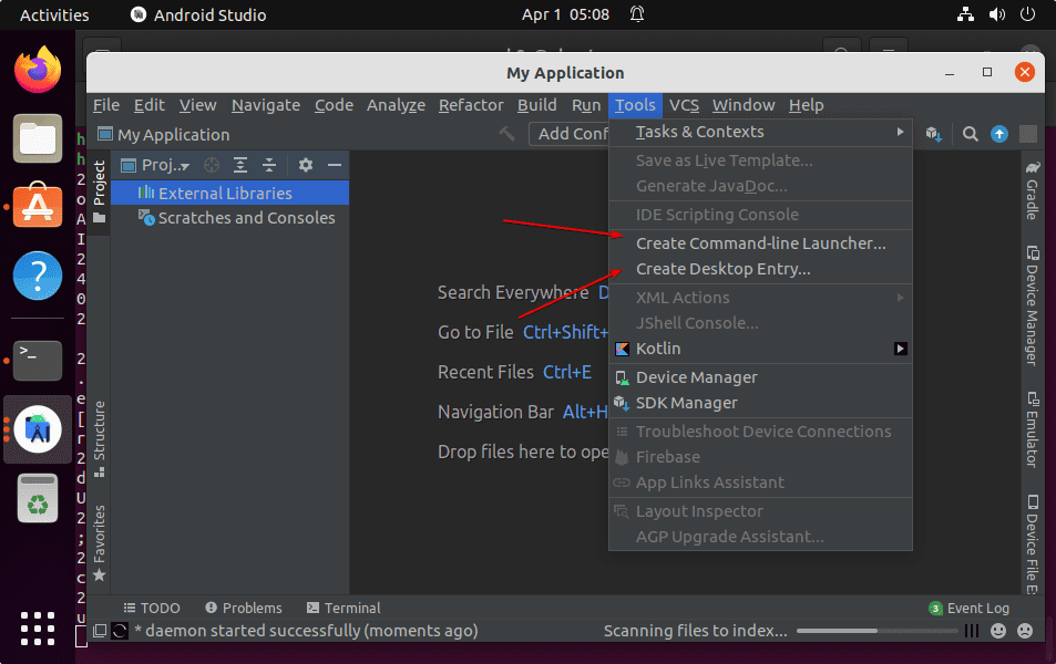 Create Android Studio Desktop or command line shortcut on Ubuntu 22.04