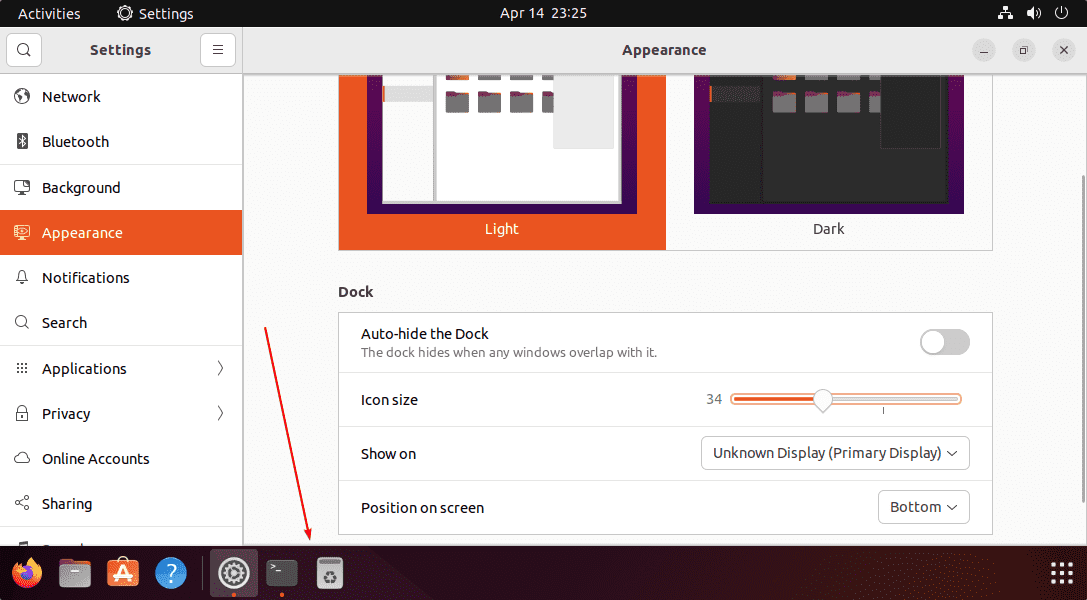 Resize the Ubuntu 22.04 Dock panel app icons size