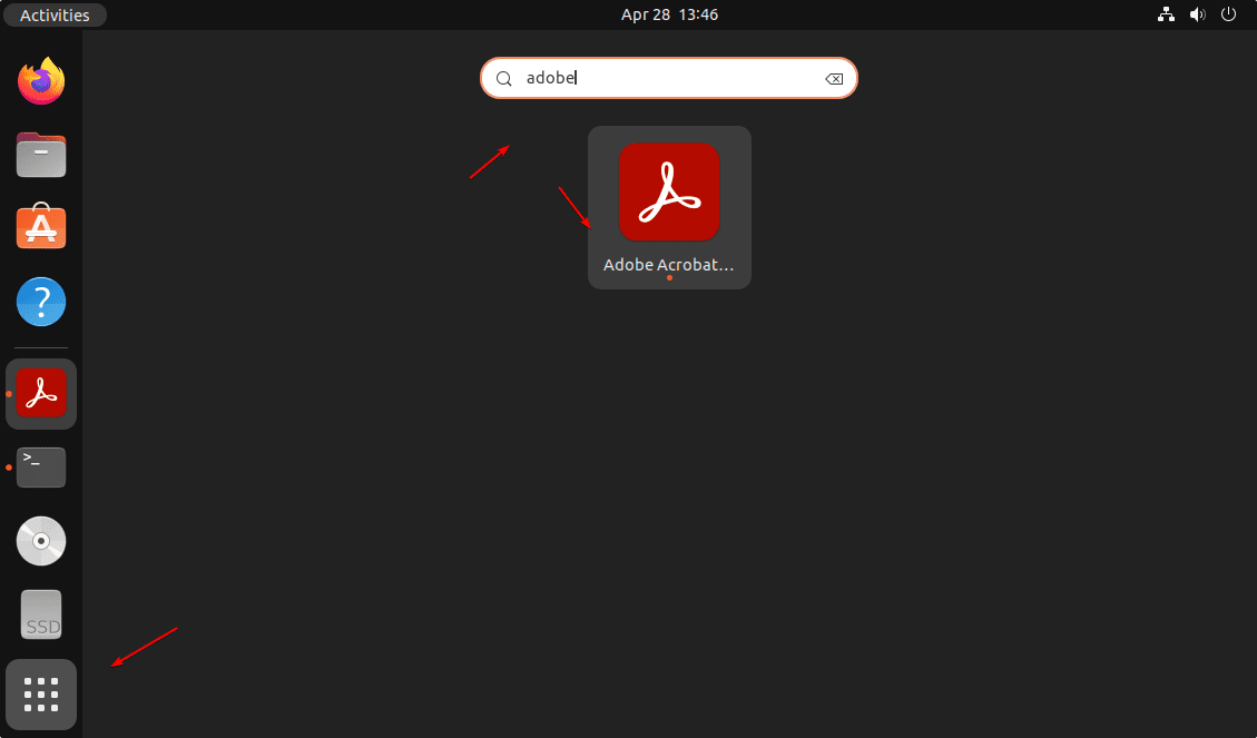 Run Adobe Acrobat Reader Ubuntu linux