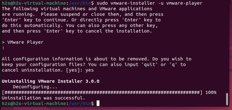 Uninstall VMware player ubuntu 22.04 LTS
