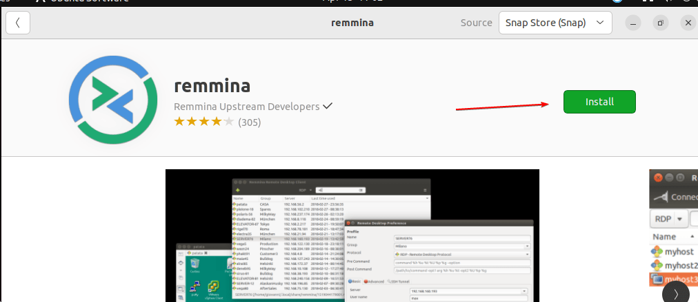 Use GUI Ubuntu Software app to install Remmina