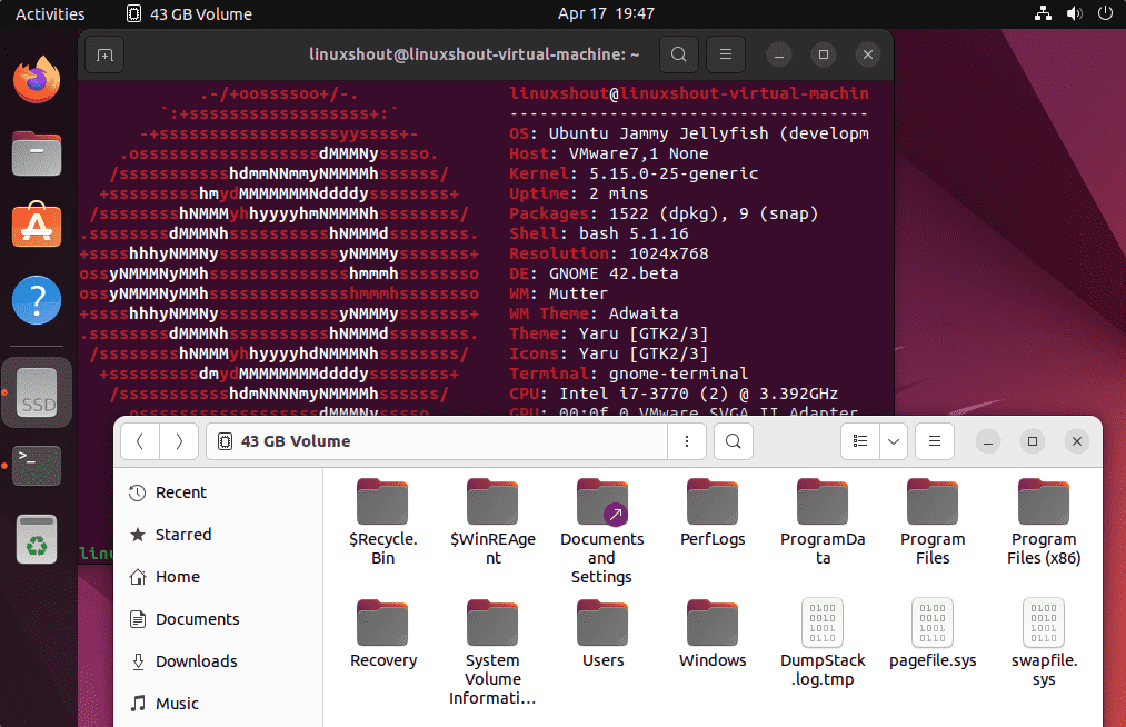 Windows 11 and Ubuntu 22.04 Jammy Linux alognside installation