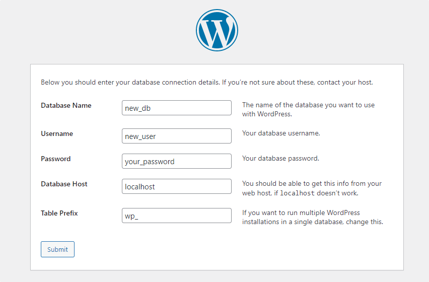 Ajouter la base de données MariaDB sur WordPress