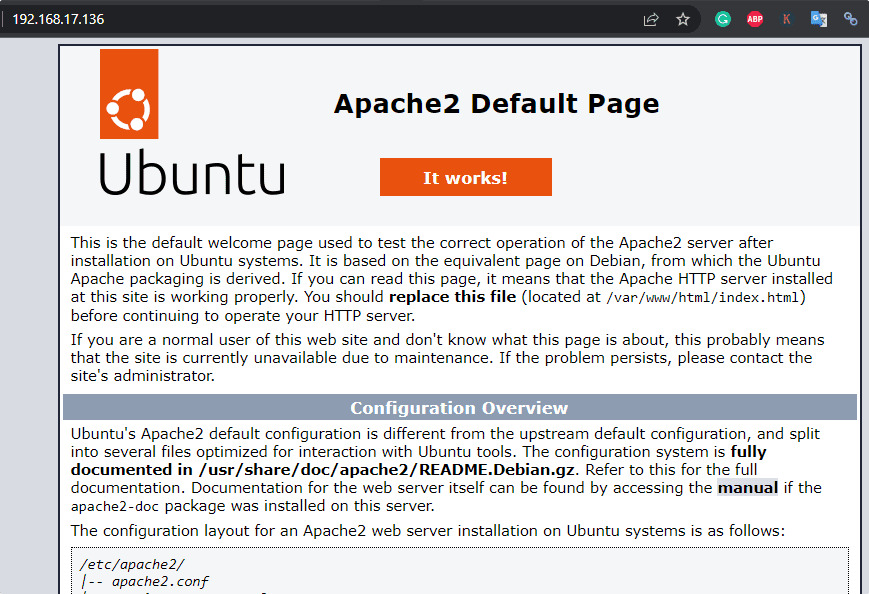 Page par défaut d'Apache Ubuntu 22.04
