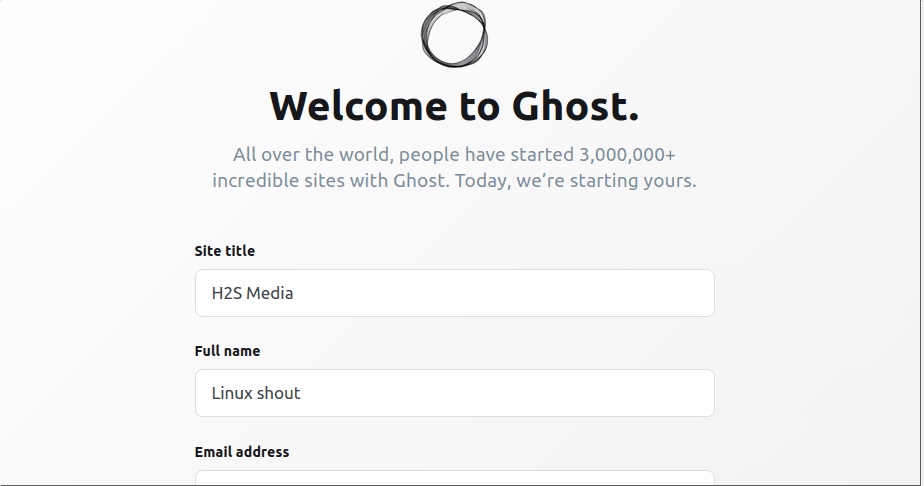 Create Admin account Ghost CMS