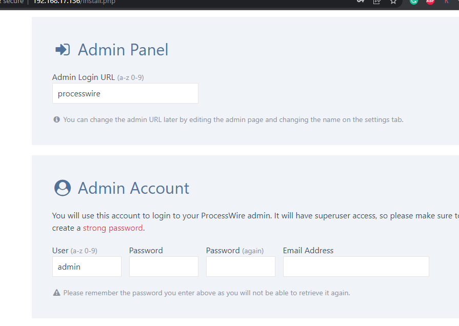 Create Admin account