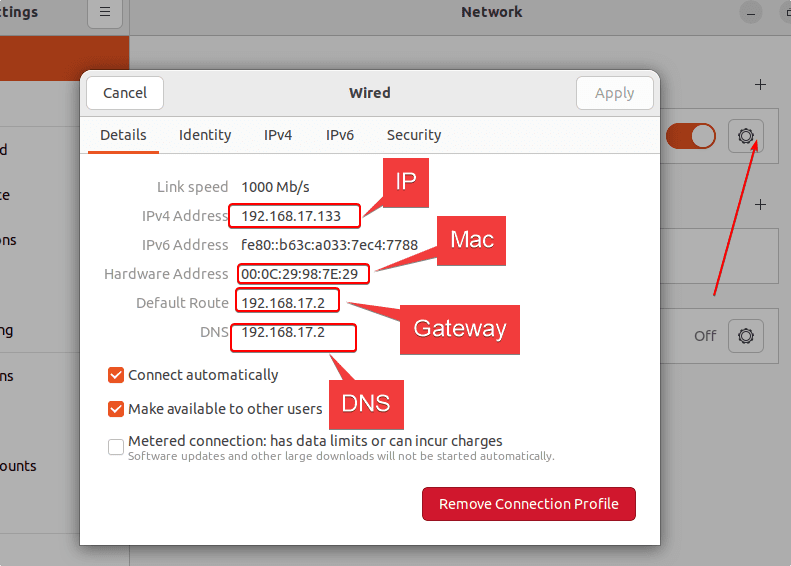 GUI to find IP address Ubuntu 22.04