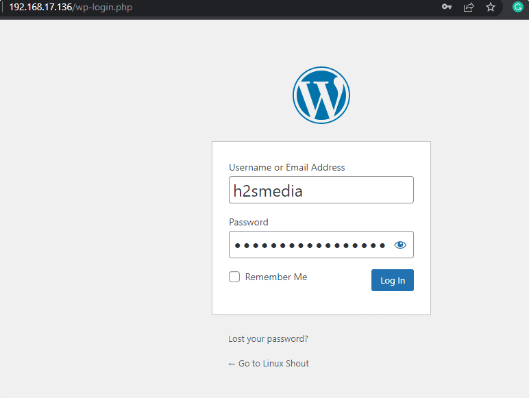 Access to the WordPress CMS admin dashboard