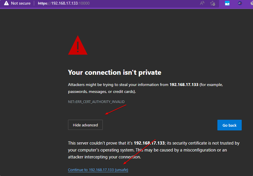 Private connection SSL error